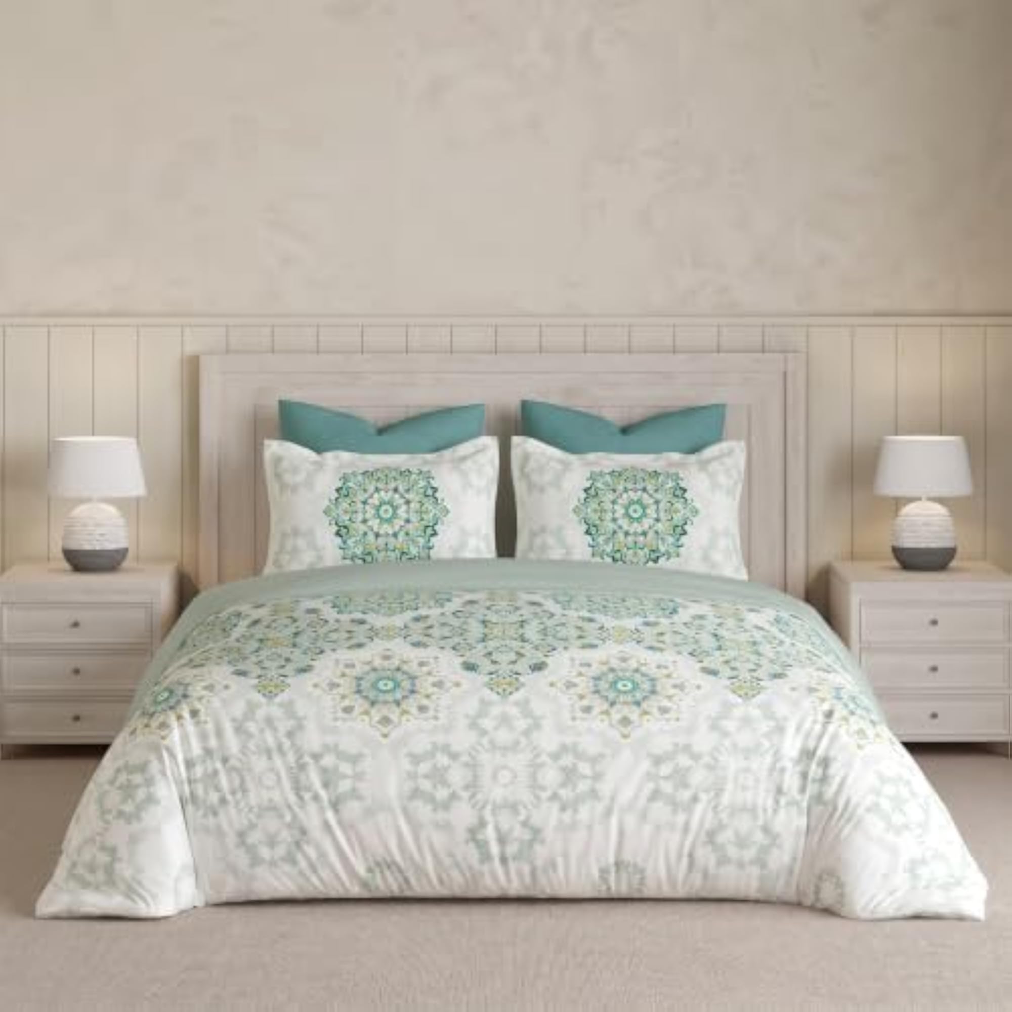 Floral Design King Size Cotton Bedsheet with 2 Pillow Covers